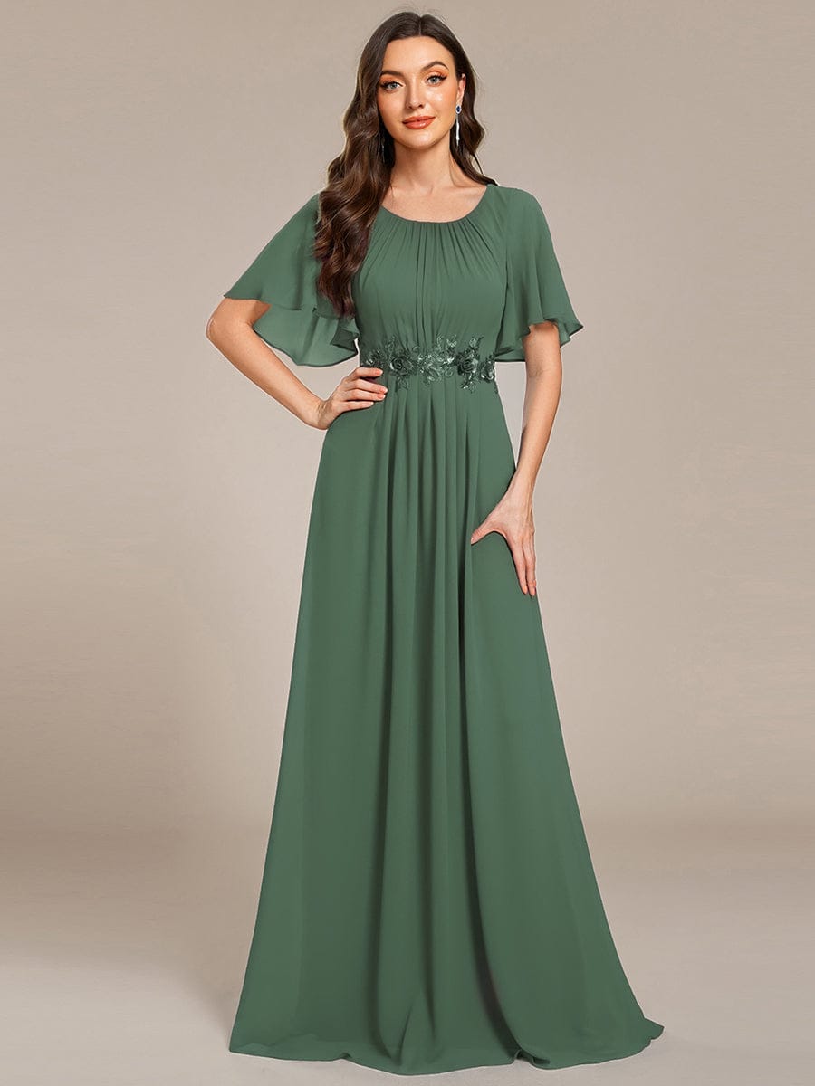 Pleated Applique Maxi Bridesmaid Dress #color_Eucalyptus