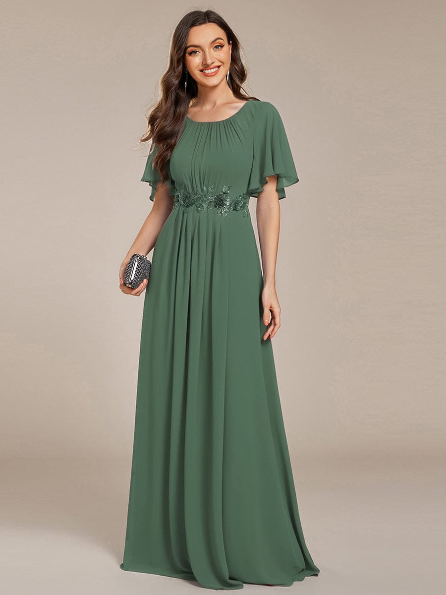Pleated Applique Maxi Bridesmaid Dress #color_Eucalyptus