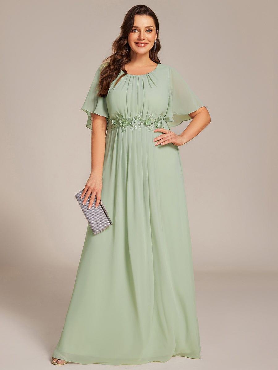 Pleated Applique Maxi Bridesmaid Dress #color_Mint Green