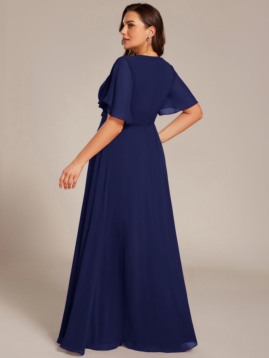 Pleated Applique Maxi Bridesmaid Dress #color_Navy Blue
