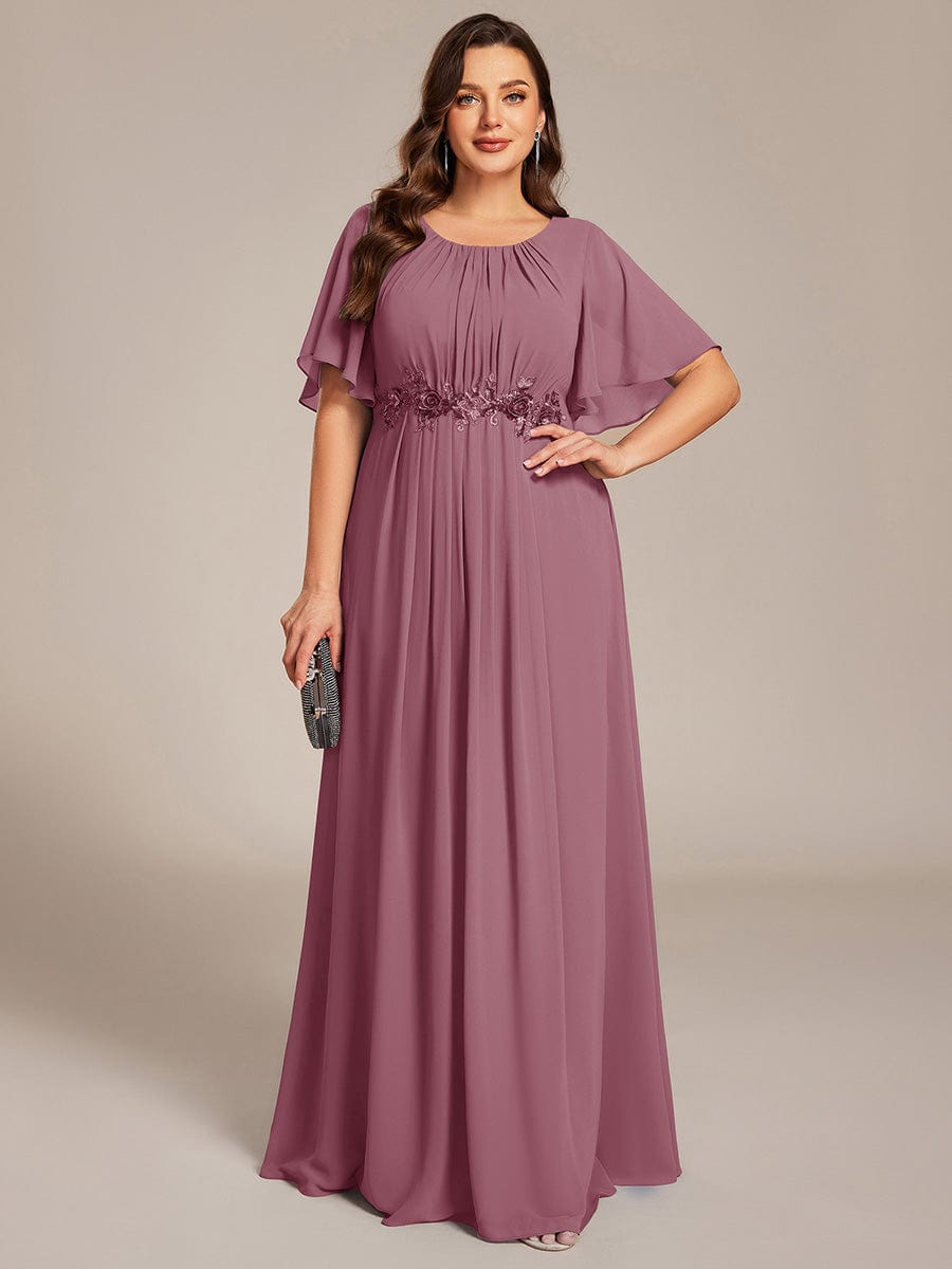 Plus Size Pleated Waist Applique Chiffon Maxi Formal Dress #color_Purple Orchid