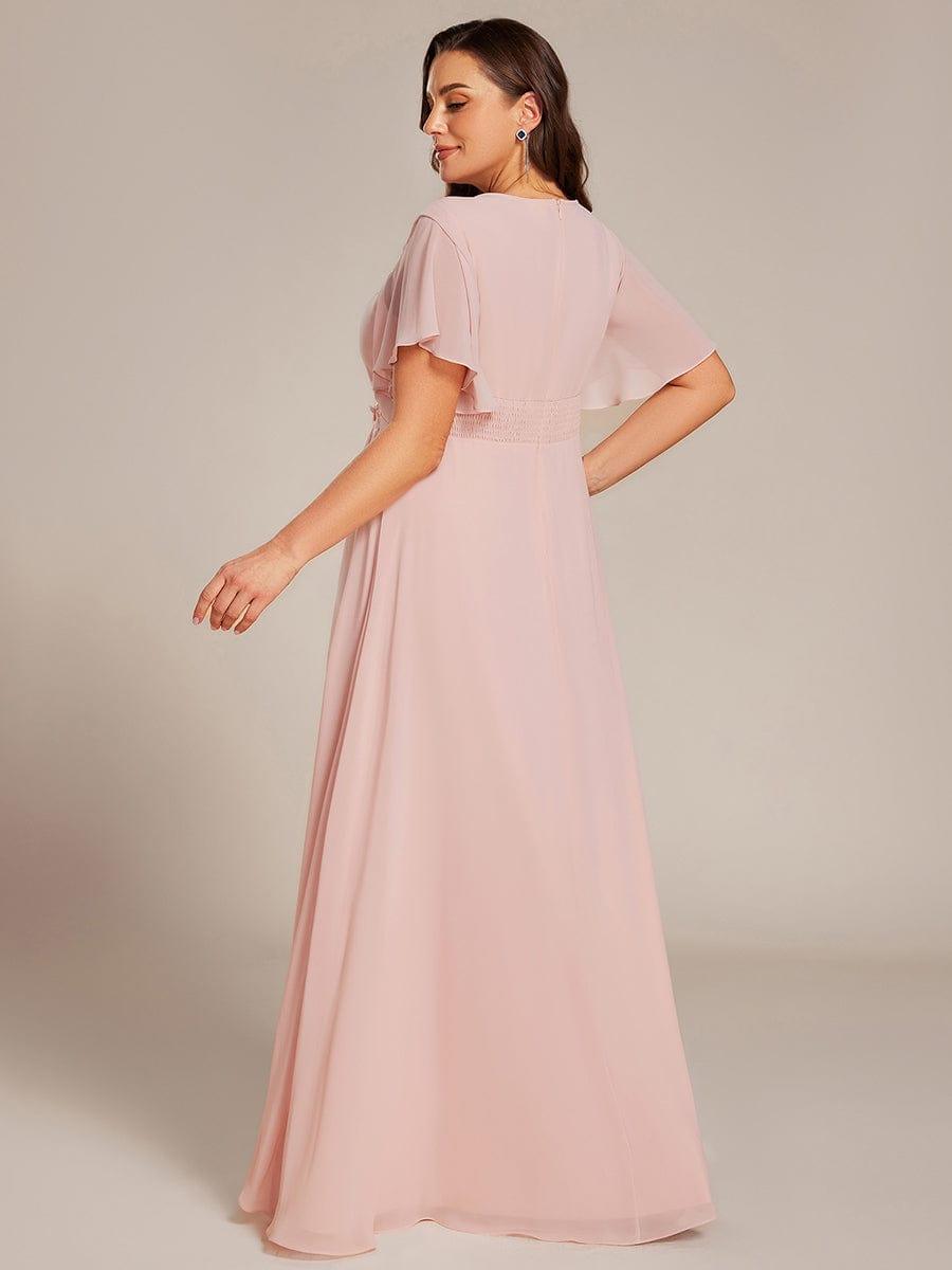 Pleated Applique Maxi Bridesmaid Dress #color_Pink