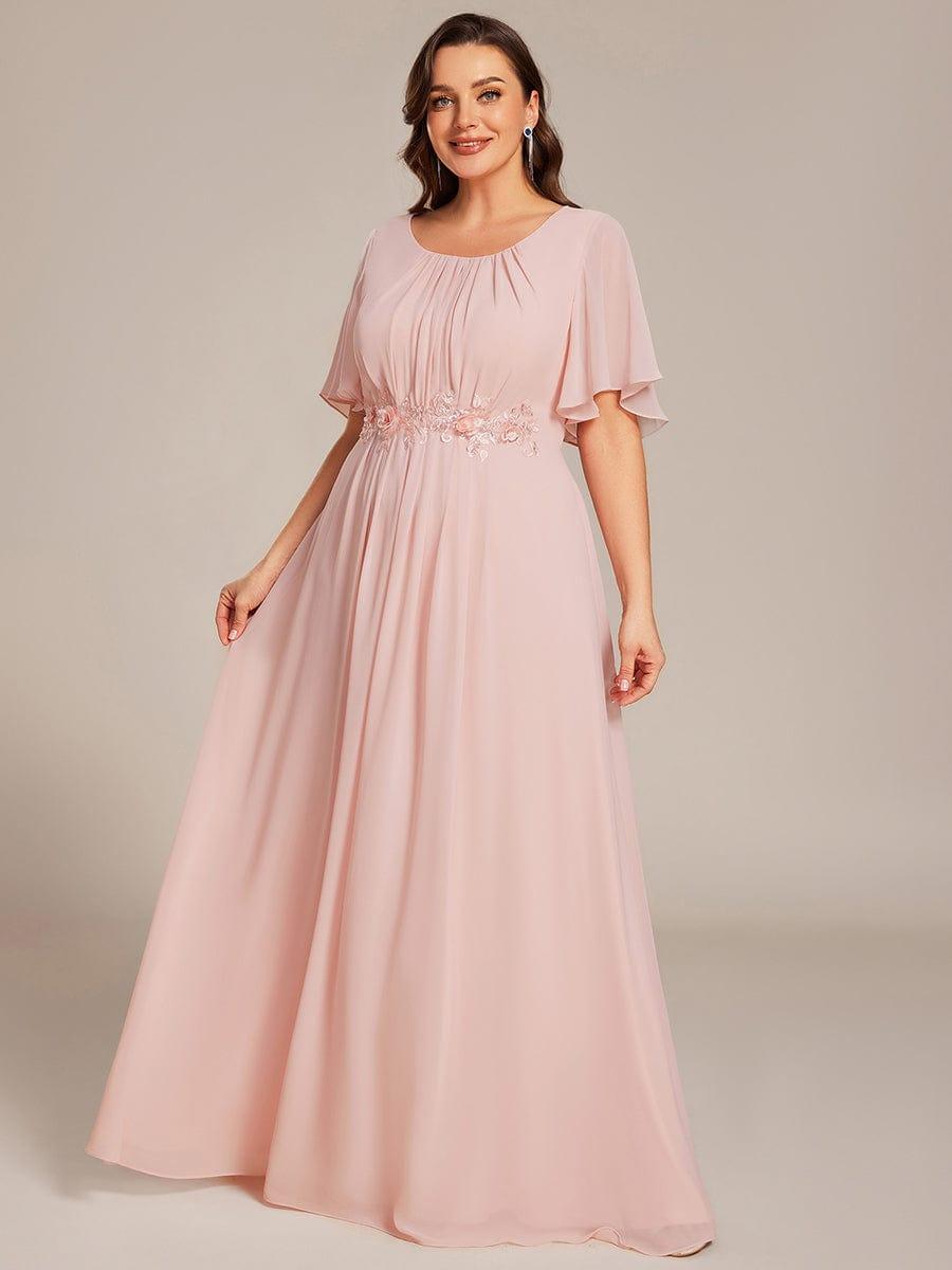 Pleated Applique Maxi Bridesmaid Dress #color_Pink