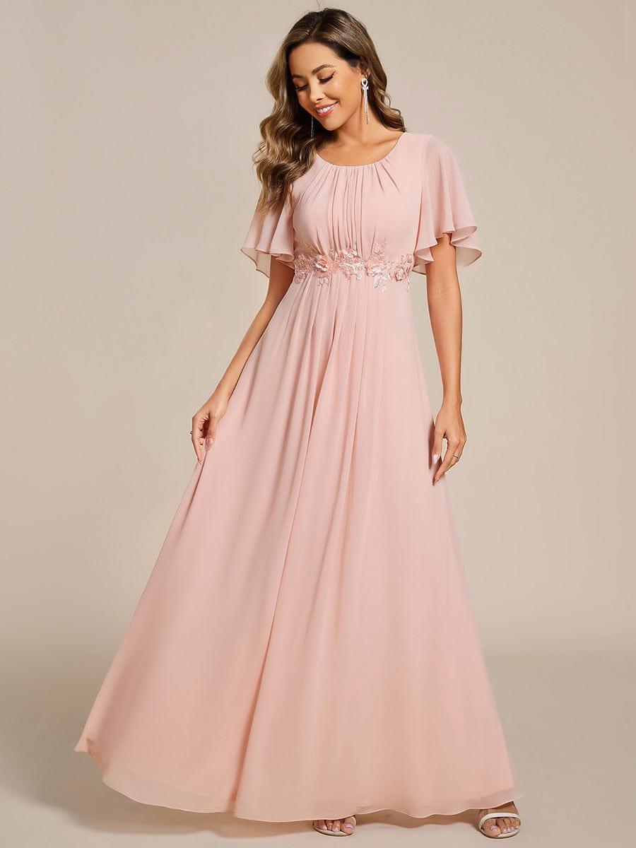 Pleated Applique Maxi Bridesmaid Dress #color_Pink