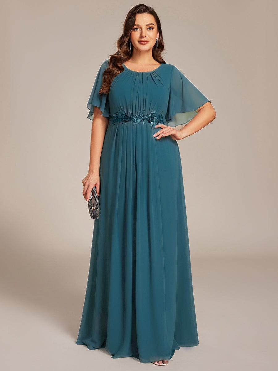 Pleated Applique Maxi Bridesmaid Dress #color_Teal