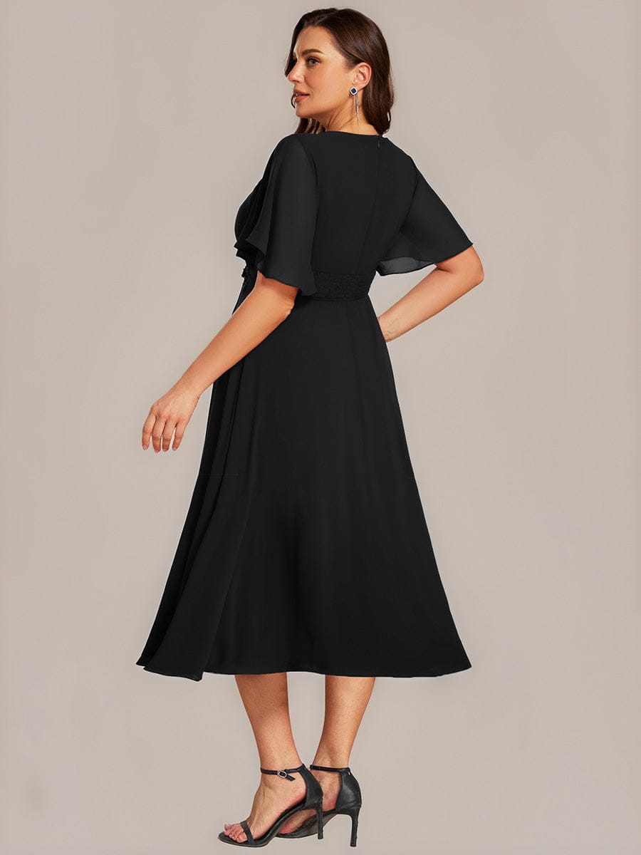 Applique Ruffle Sleeve Mide Dress #color_Black