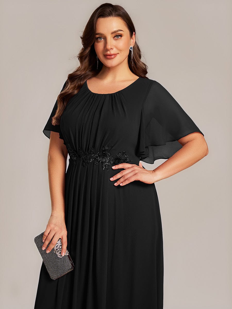 Applique Ruffle Sleeve Mide Dress #color_Black