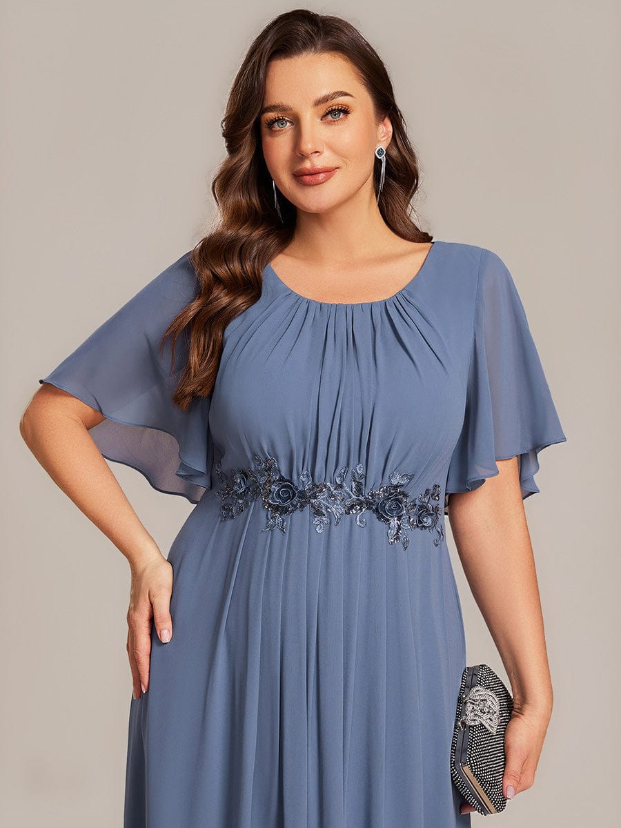 Applique Ruffle Sleeve Mide Dress #color_Dusty Blue