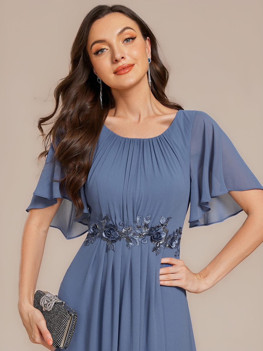 Applique Ruffle Sleeve Mide Dress #color_Dusty Blue