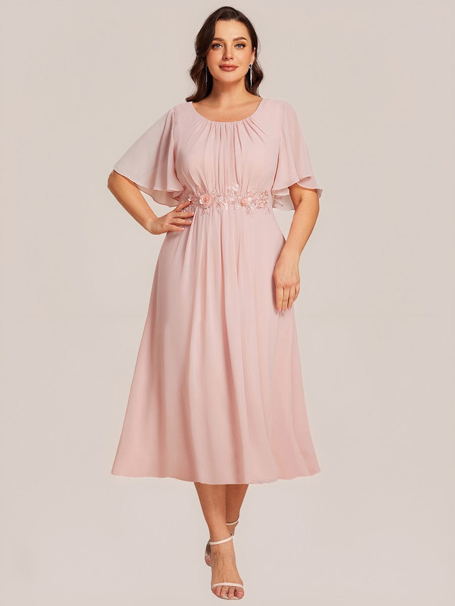 Applique Ruffle Sleeve Mide Dress #color_Pink