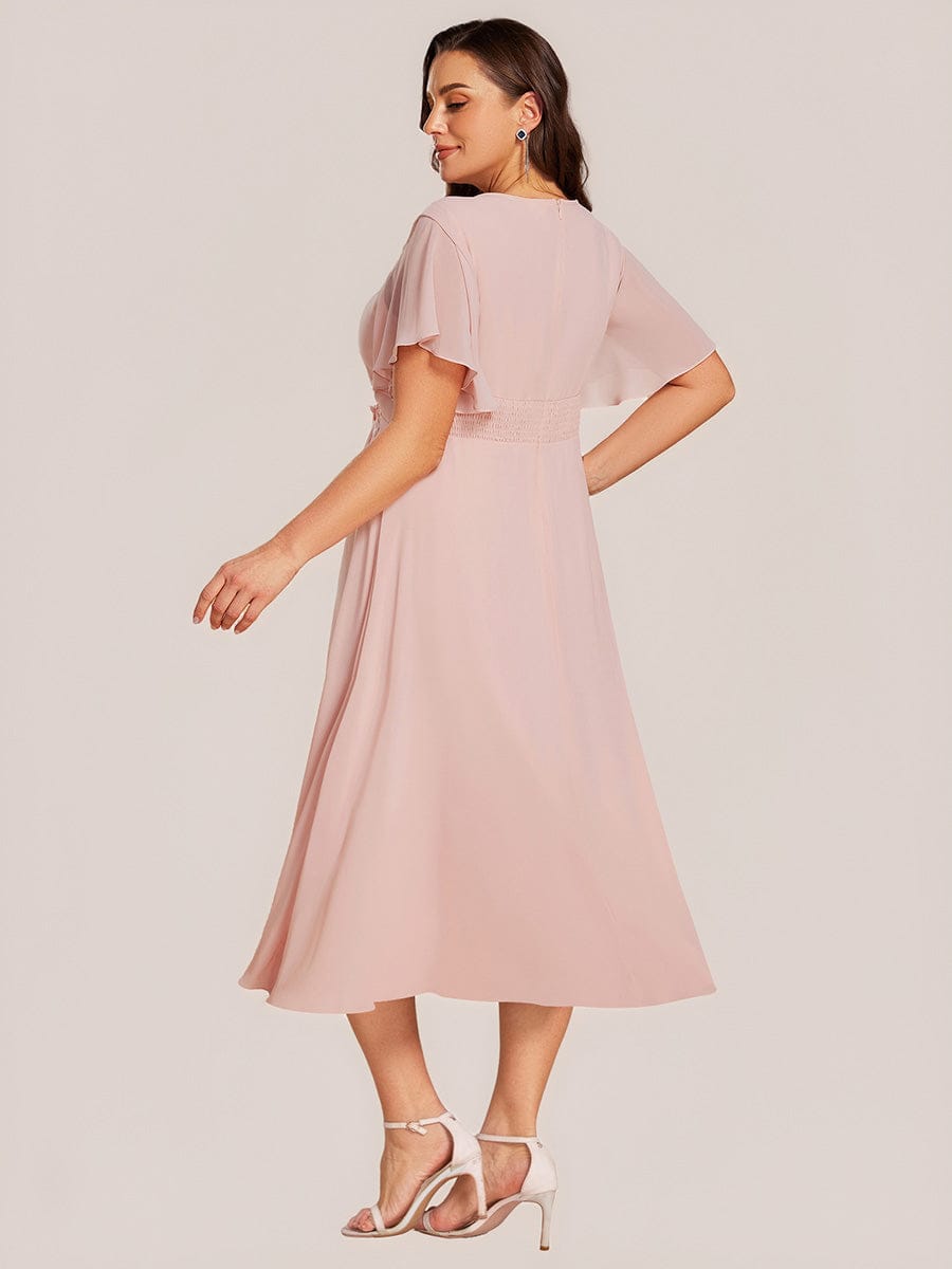 Applique Ruffle Sleeve Mide Dress #color_Pink