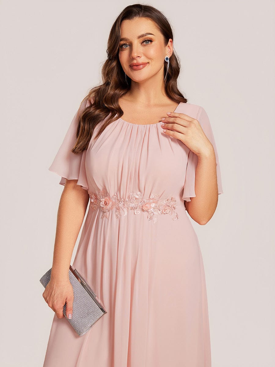 Applique Ruffle Sleeve Mide Dress #color_Pink