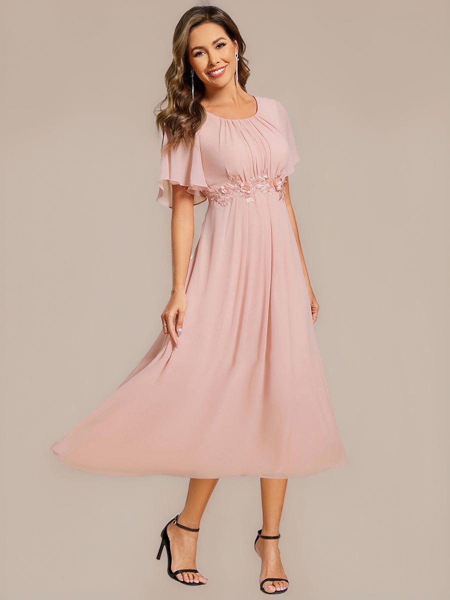 Applique Ruffle Sleeve Mide Dress #color_Pink
