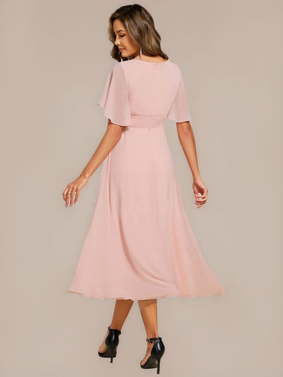 Applique Ruffle Sleeve Mide Dress #color_Pink