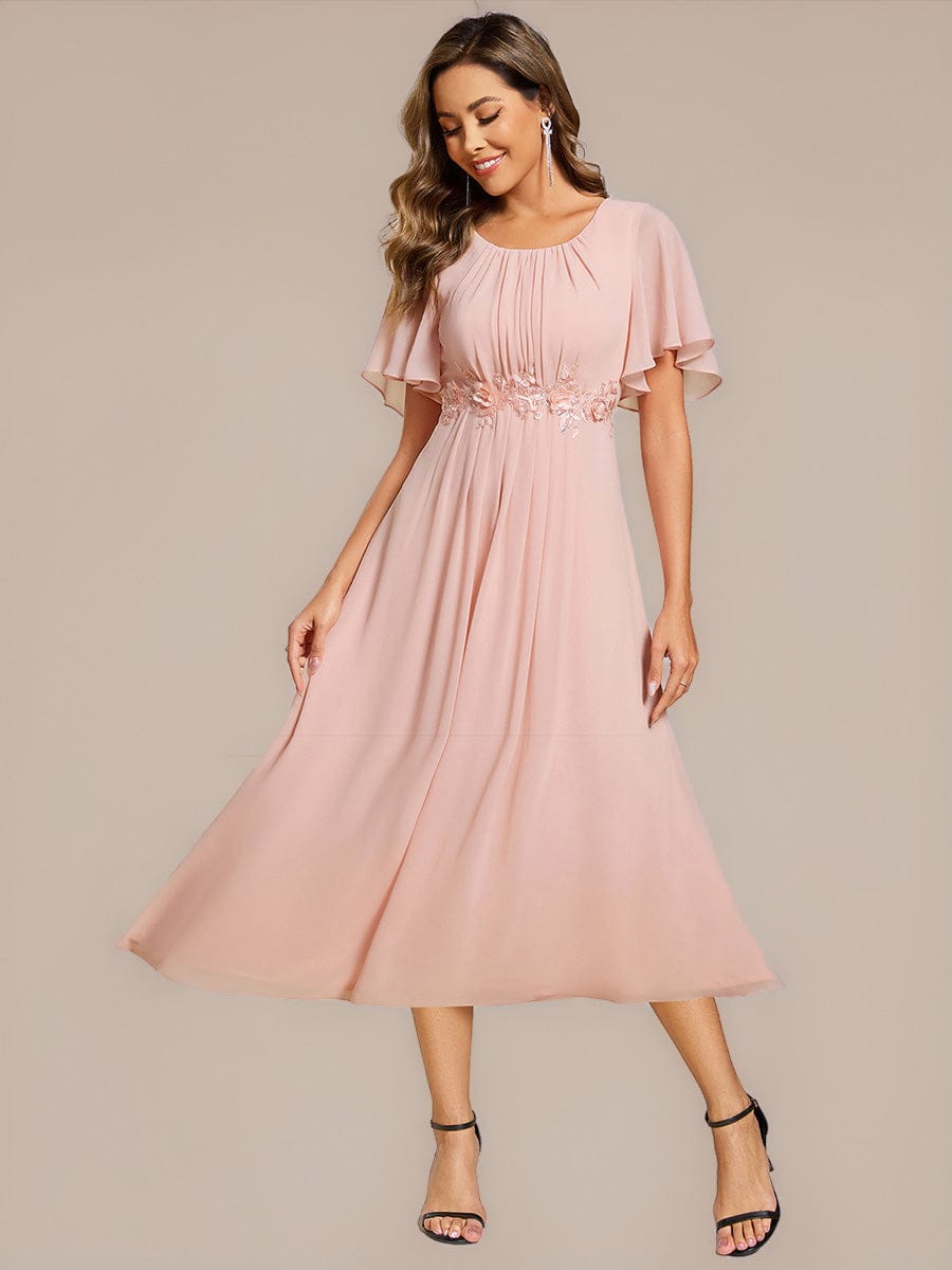 Applique Ruffle Sleeve Mide Dress #color_Pink