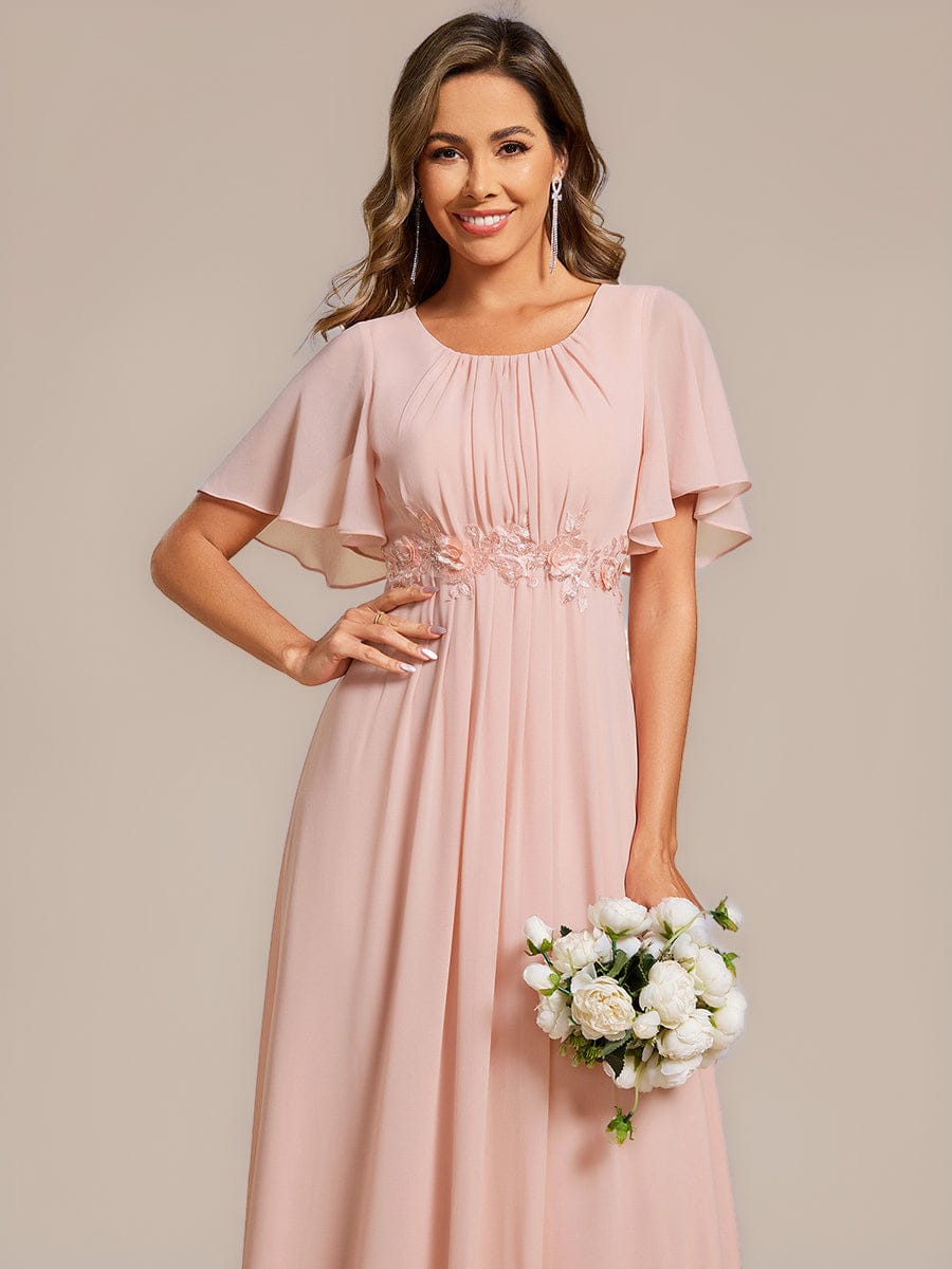 Applique Ruffle Sleeve Mide Dress #color_Pink