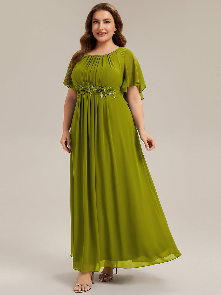 Short Sleeve Pleated Applique A-Line Floor-Length Formal Evening Dress #color_Citron