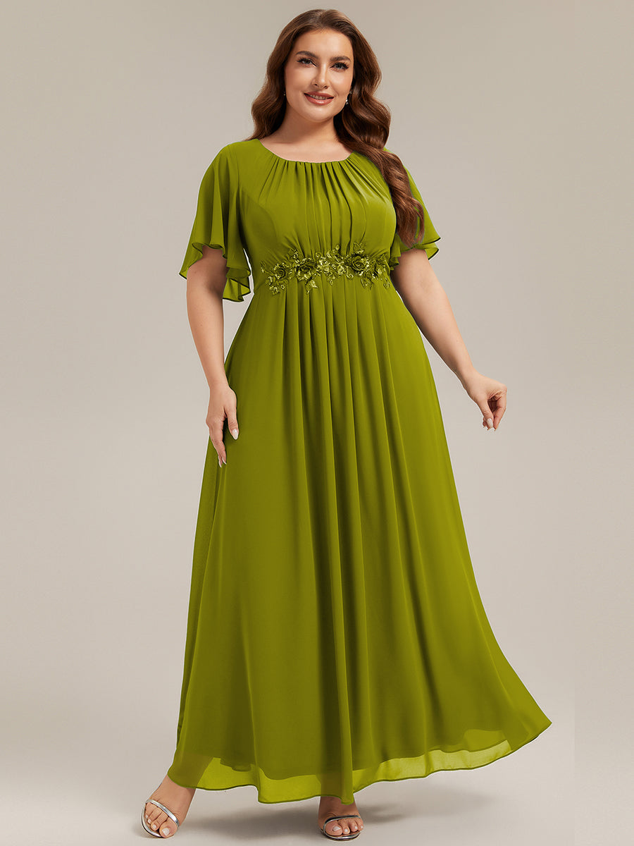 Short Sleeve Pleated Applique A-Line Floor-Length Formal Evening Dress #color_Citron