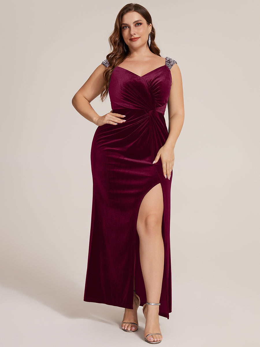 Sequin Velvet Sleeveless Evening Dress #color_Burgundy