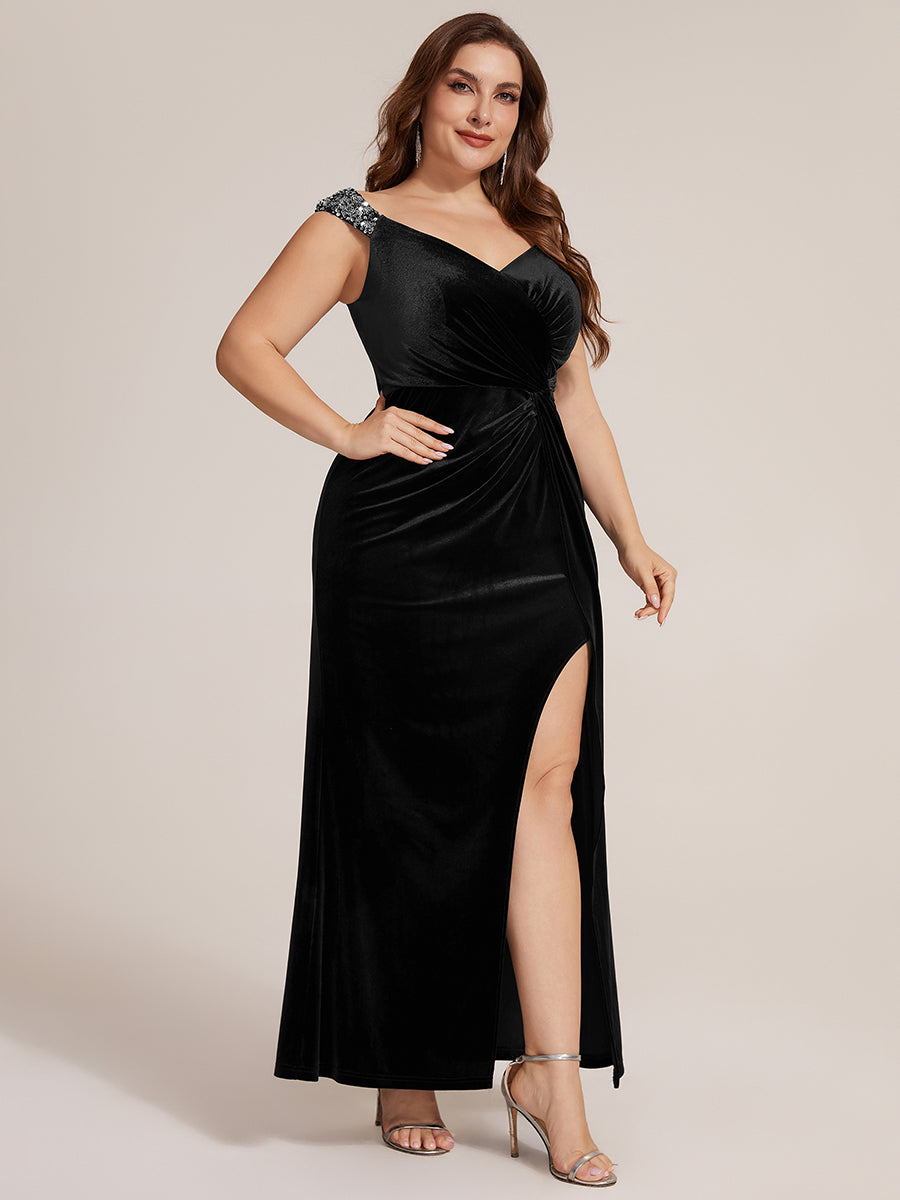 Sequin Velvet Sleeveless Evening Dress #color_Black