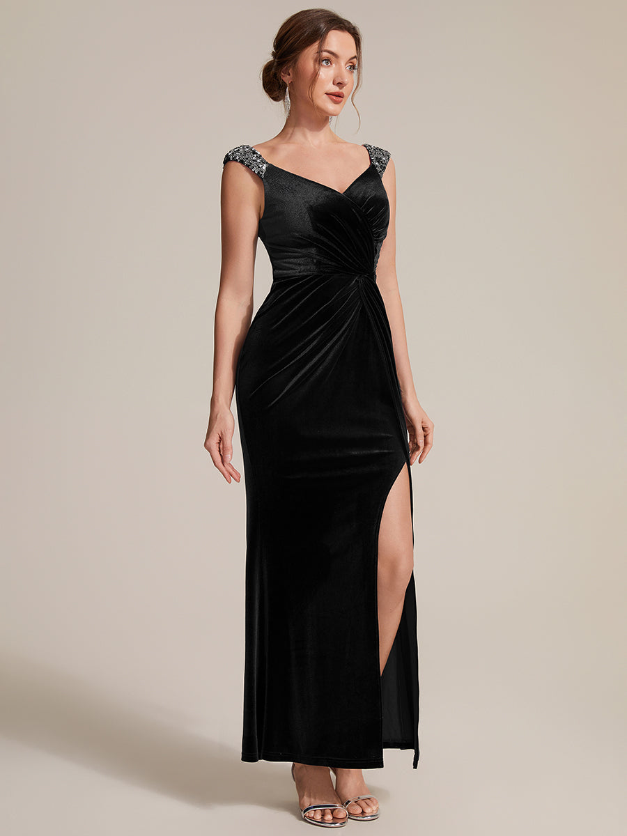 Sequin Velvet Sleeveless Evening Dress #color_Black