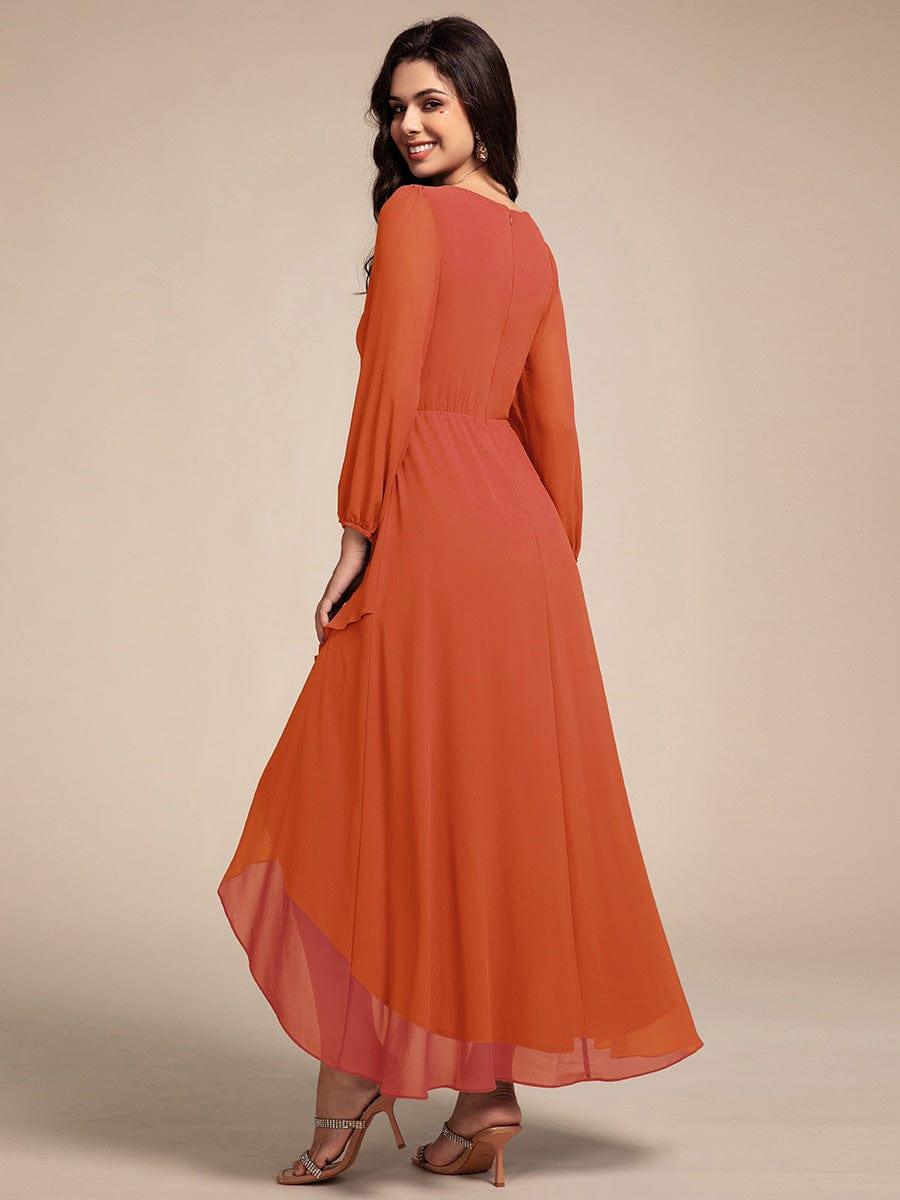 Long Lantern Sleeves Waist Applique Chiffon Formal Evening Dress #color_Burnt Orange