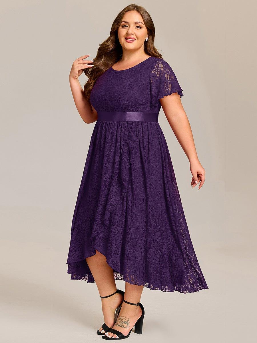 Ruffled Sleeve Empire Waist Lace Wedding Guest Dress #color_Dark Purple