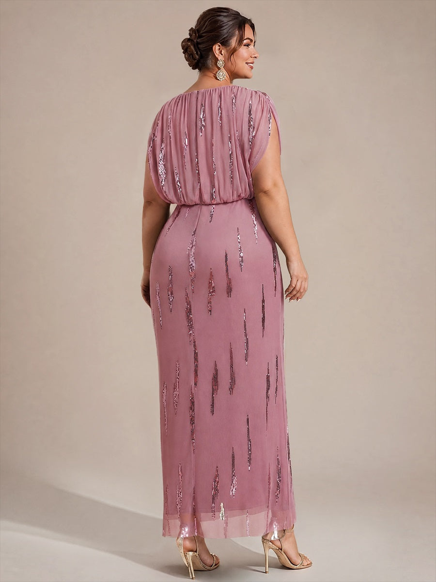 Plus Size Slit Tulle Batwing Evening Dress #color_Purple Orchid