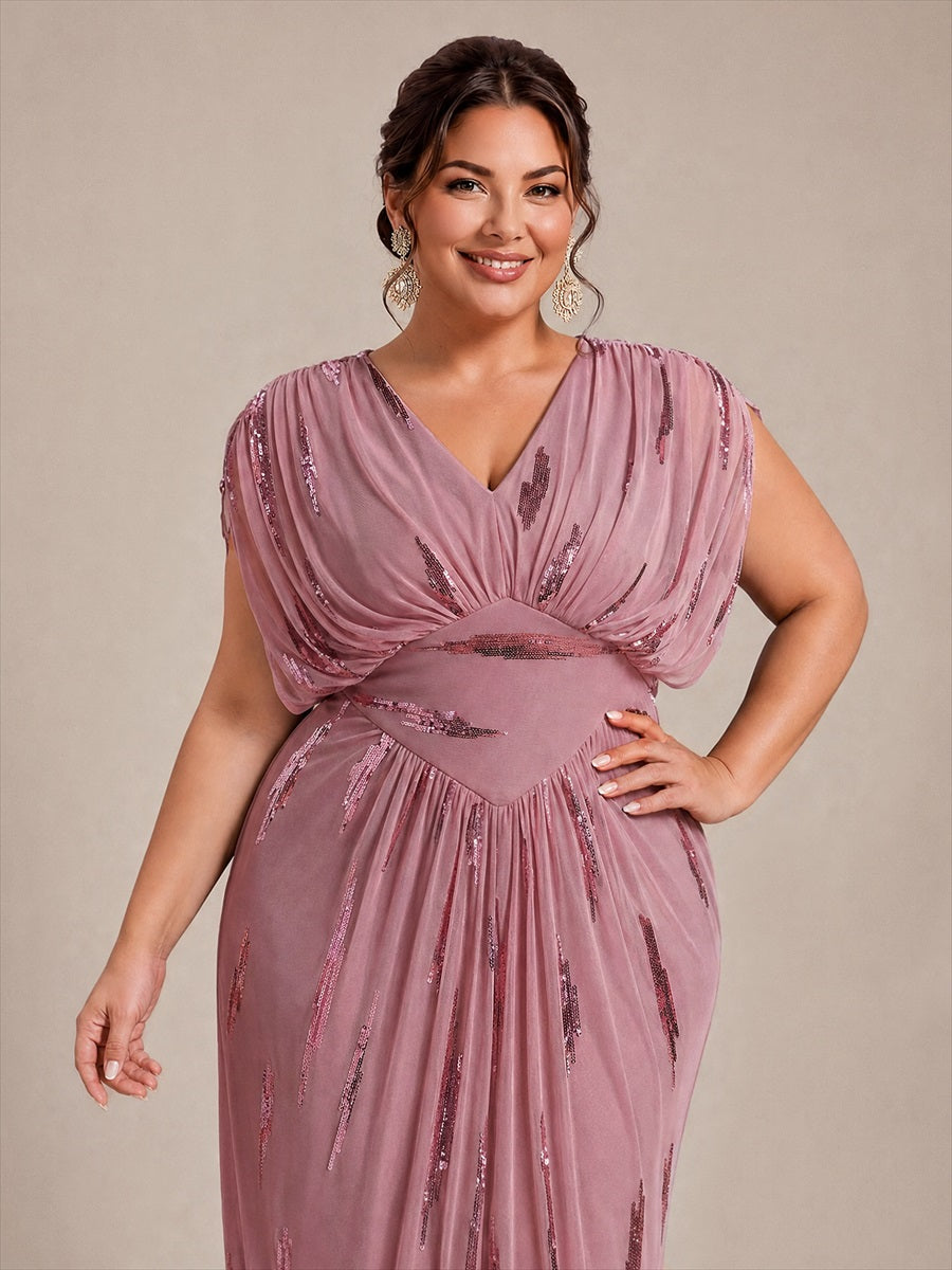 Plus Size Slit Tulle Batwing Evening Dress #color_Purple Orchid