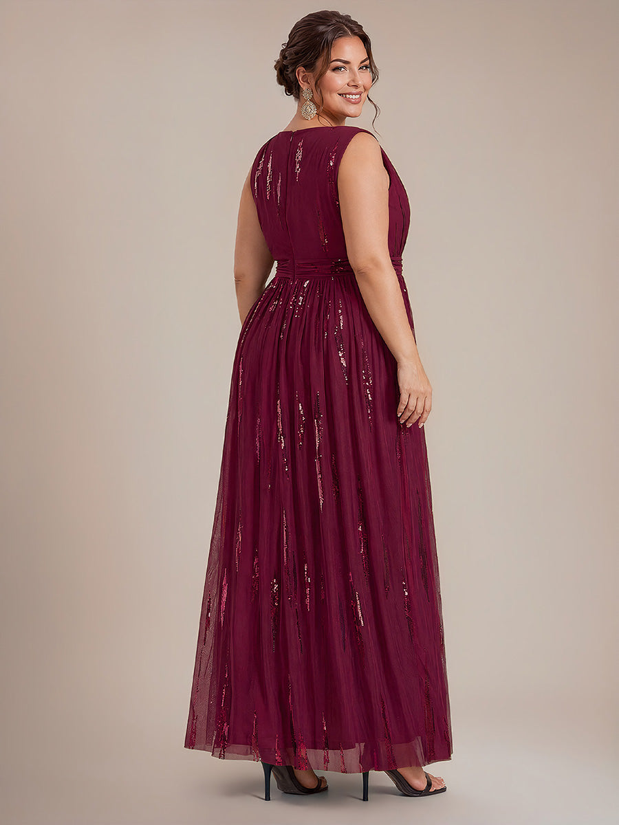 Plus Size Tulle Sleeveless Evening Dress #color_Burgundy