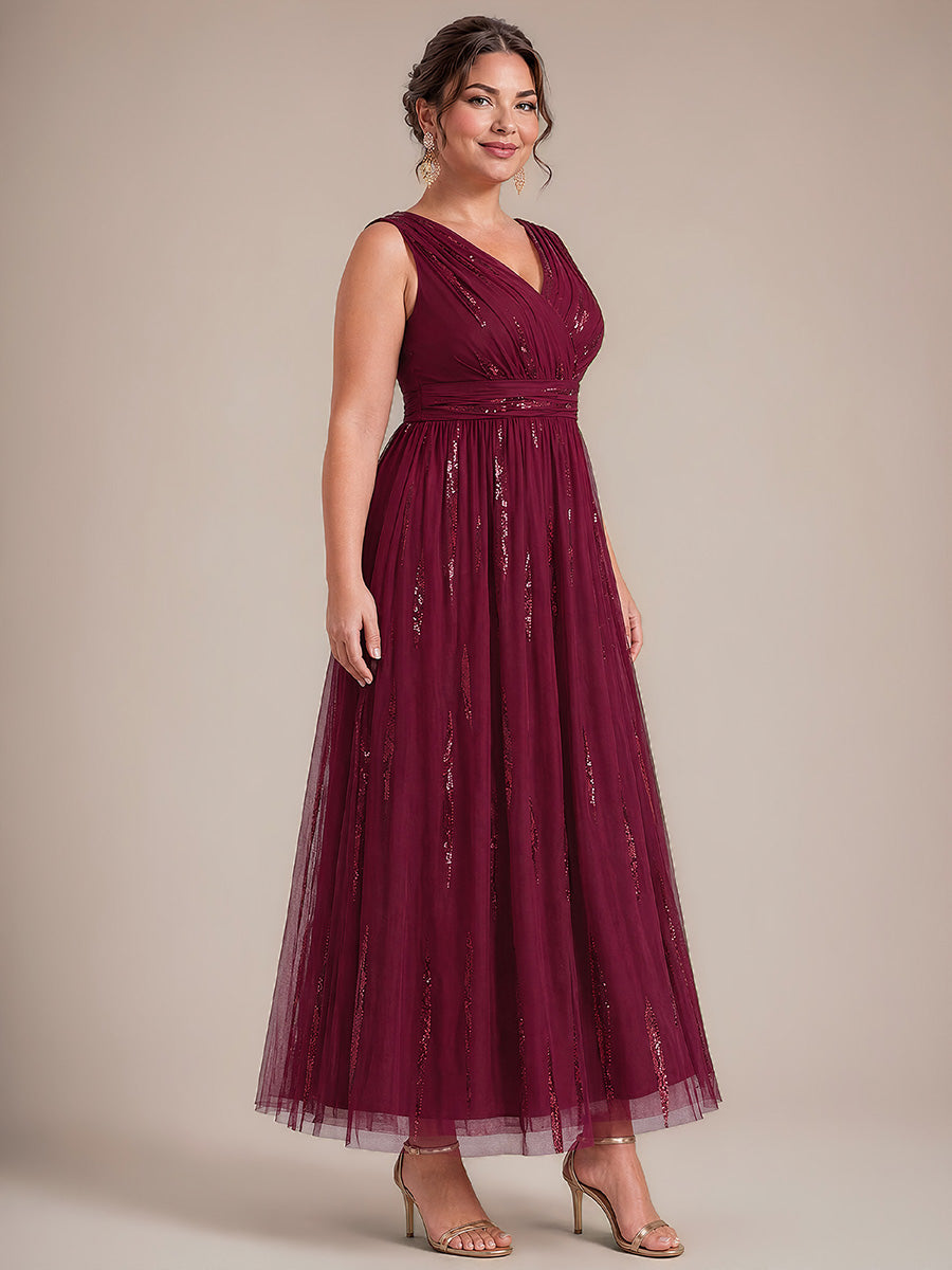 Plus Size Tulle Sleeveless Evening Dress #color_Burgundy
