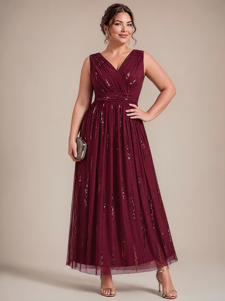 Plus Size Tulle Sleeveless Evening Dress #color_Burgundy