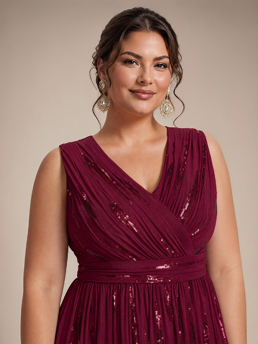 Plus Size Tulle Sleeveless Evening Dress #color_Burgundy