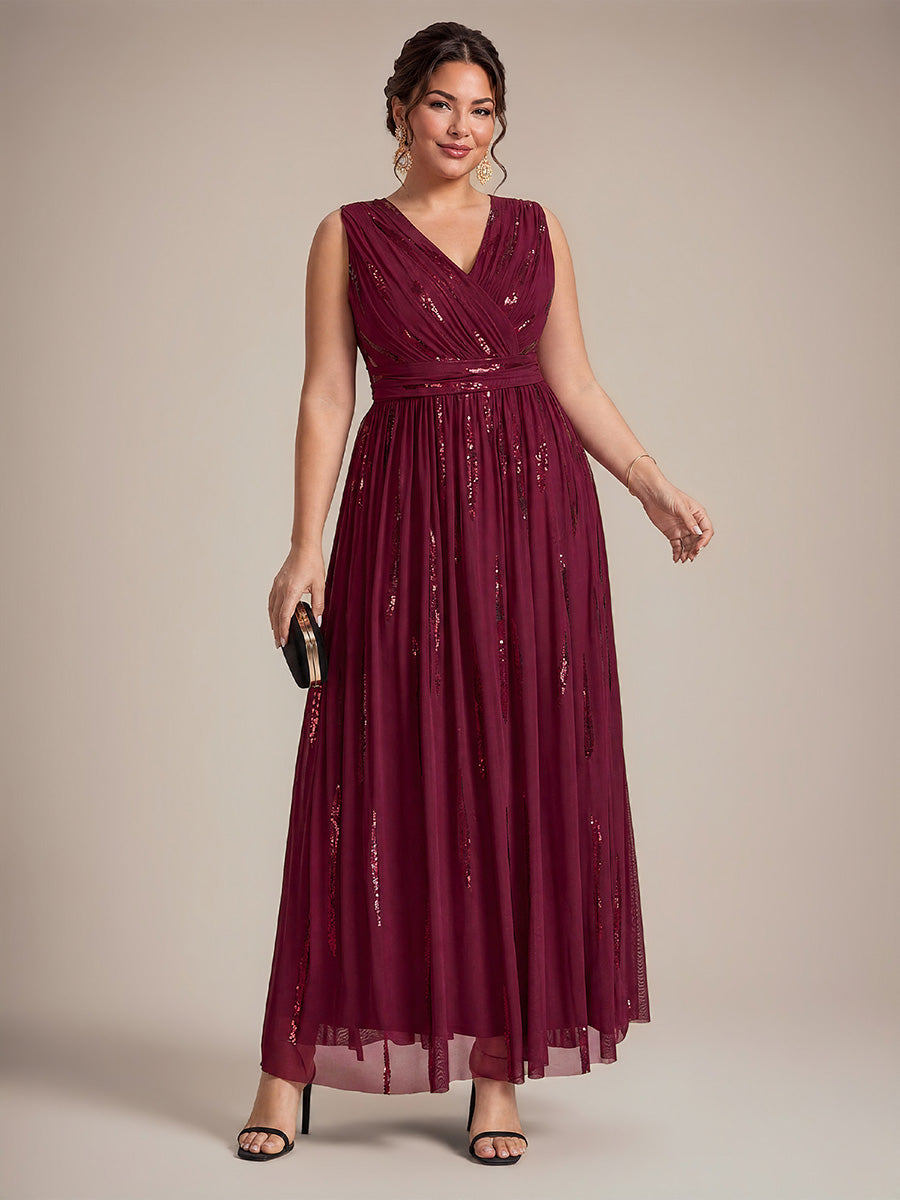 Plus Size Tulle Sleeveless Evening Dress #color_Burgundy