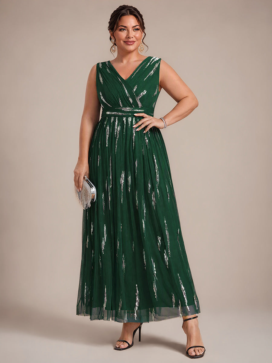 Plus Size Tulle Sleeveless Evening Dress #color_Dark Green