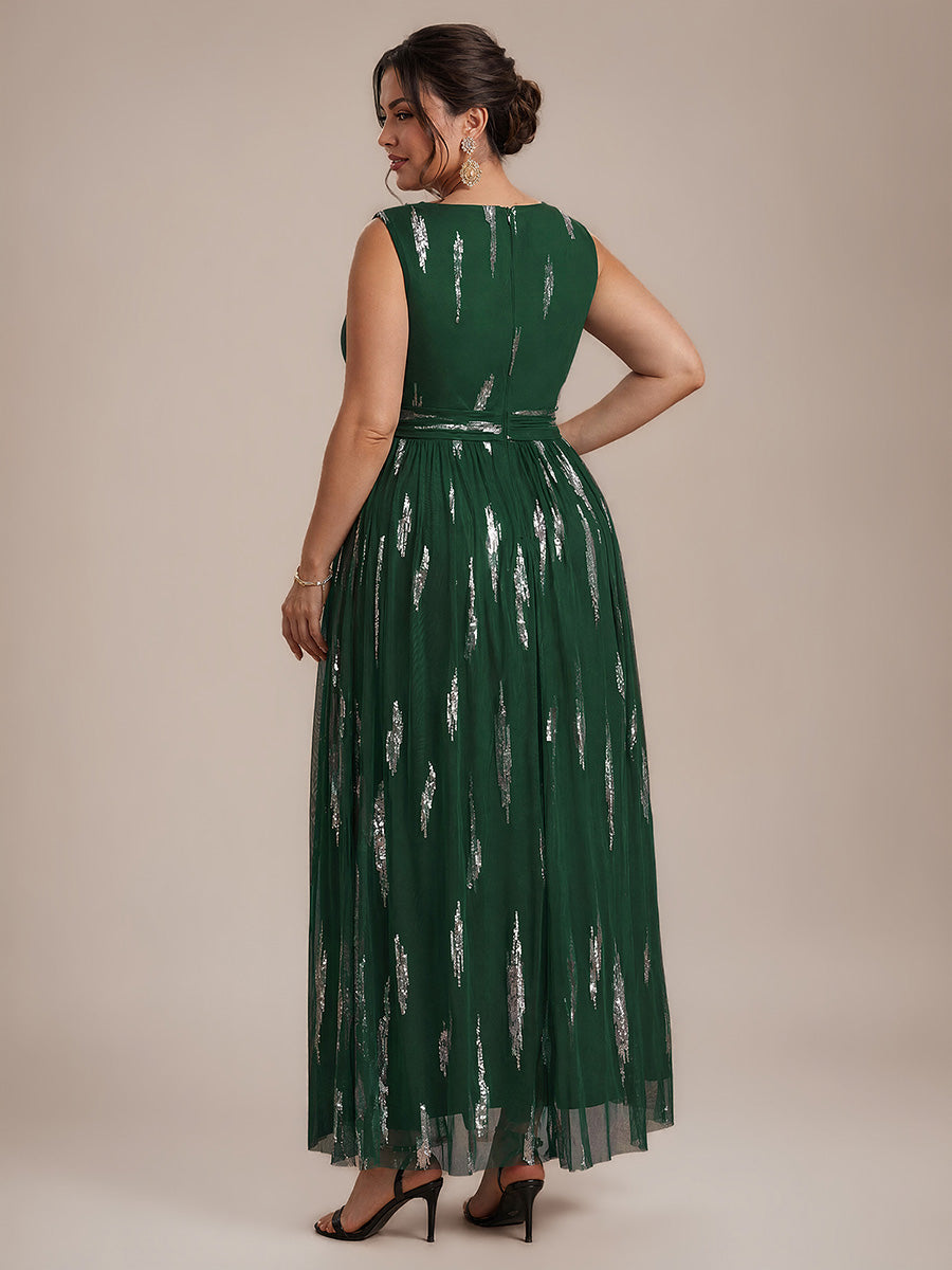 Plus Size Tulle Sleeveless Evening Dress #color_Dark Green