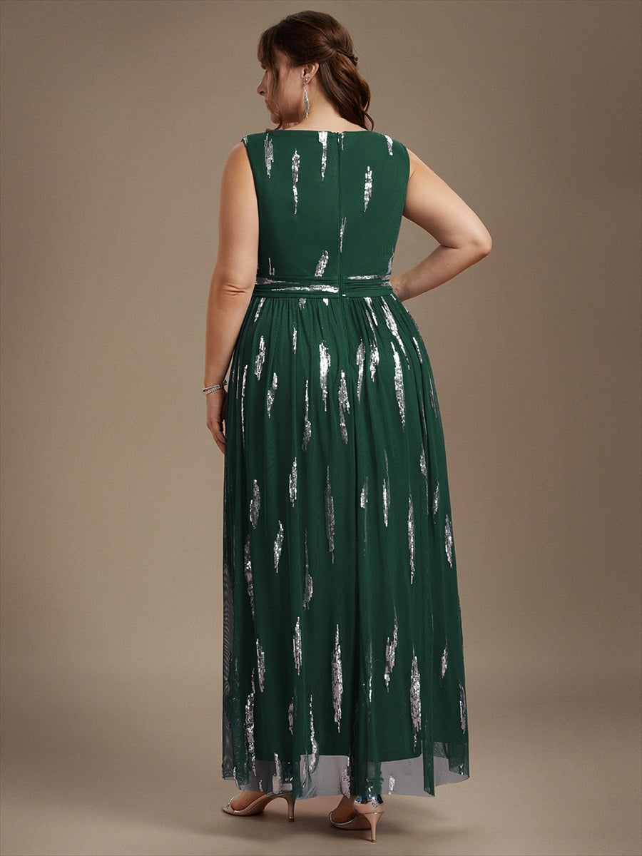 Plus Size Tulle Sleeveless Evening Dress #color_Dark Green