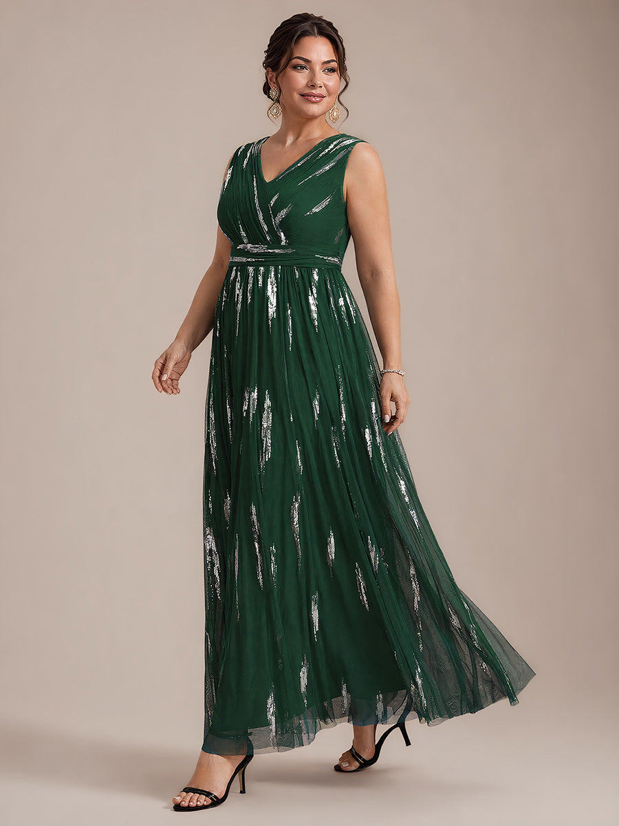 Plus Size Tulle Sleeveless Evening Dress #color_Dark Green