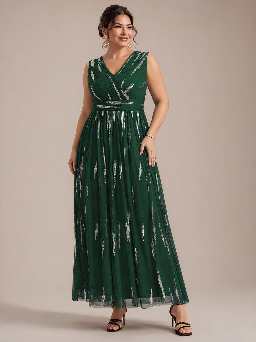 Plus Size Tulle Sleeveless Evening Dress #color_Dark Green