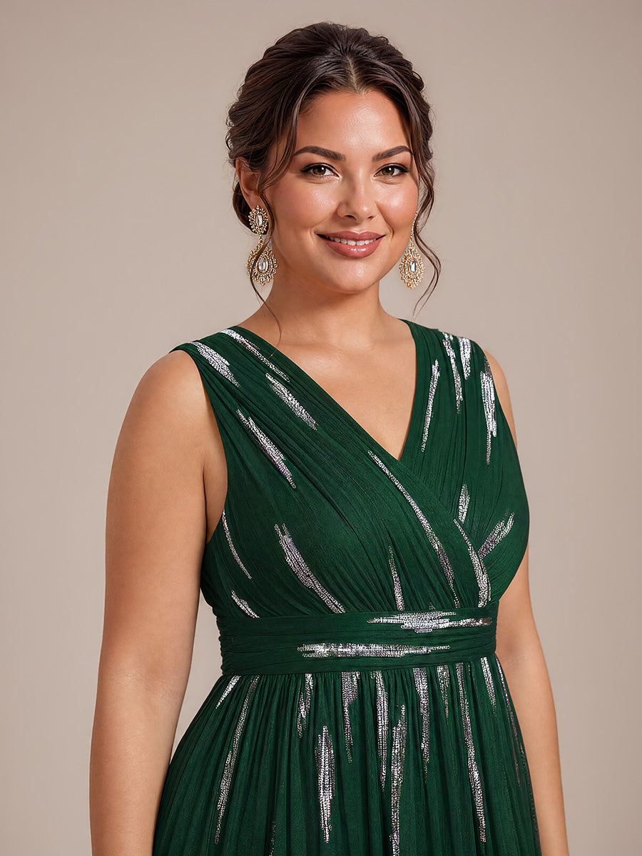 Plus Size Tulle Sleeveless Evening Dress #color_Dark Green