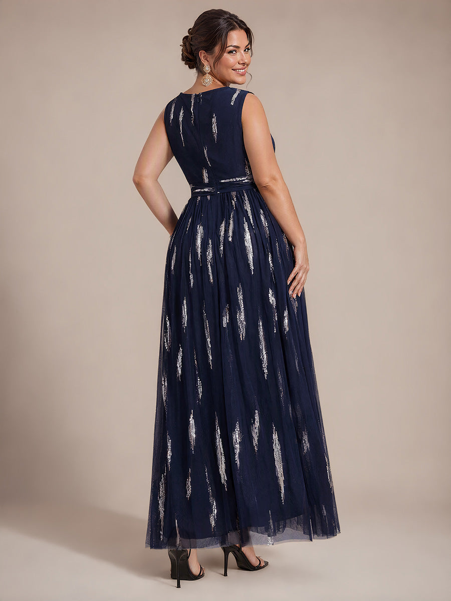 Plus Size Tulle Sleeveless Evening Dress #color_Navy Blue