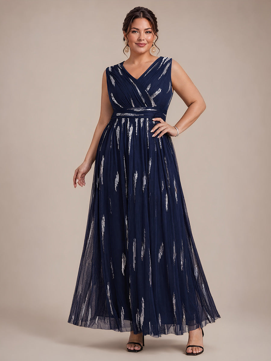 Plus Size Tulle Sleeveless Evening Dress #color_Navy Blue
