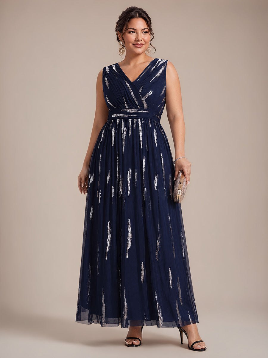 Plus Size Tulle Sleeveless Evening Dress #color_Navy Blue