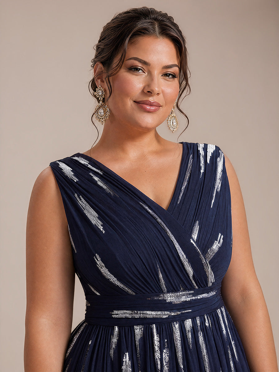 Plus Size Tulle Sleeveless Evening Dress #color_Navy Blue