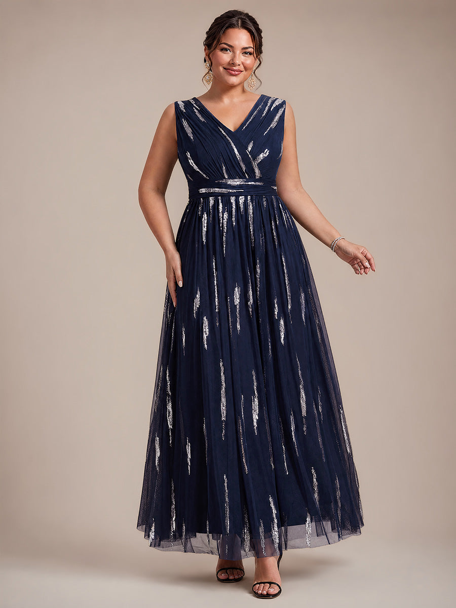 Plus Size Tulle Sleeveless Evening Dress #color_Navy Blue