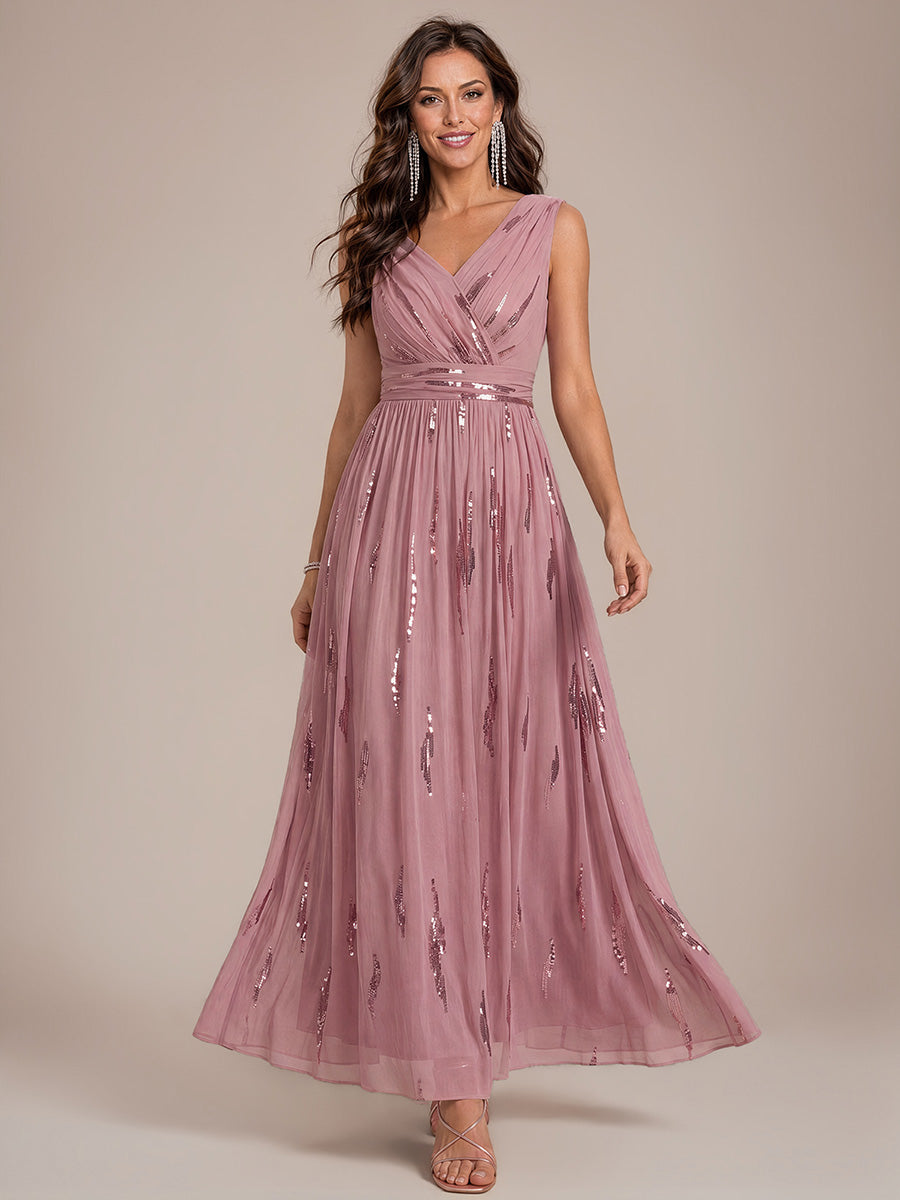 Tulle Sequin Sleeveless A-Line Evening Dress #color_Purple Orchid