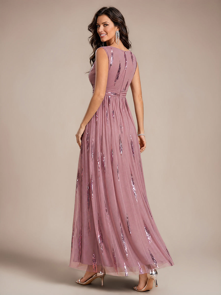 Tulle Sequin Sleeveless A-Line Evening Dress #color_Purple Orchid