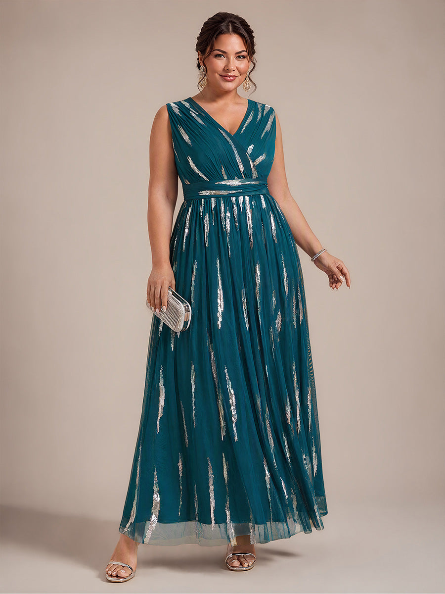 Plus Size Tulle Sleeveless Evening Dress #color_Teal Blue