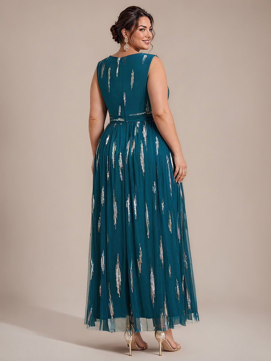 Plus Size Tulle Sleeveless Evening Dress #color_Teal Blue