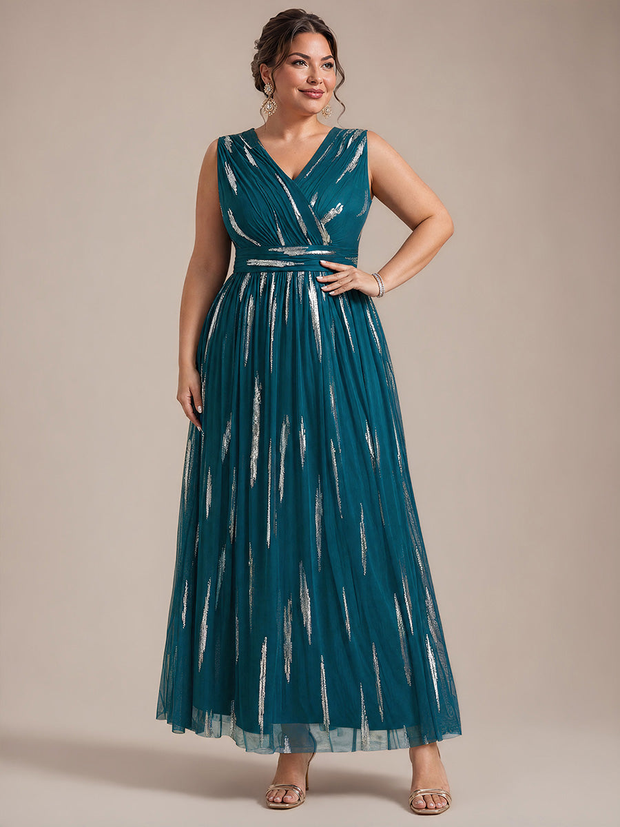 Plus Size Tulle Sleeveless Evening Dress #color_Teal Blue
